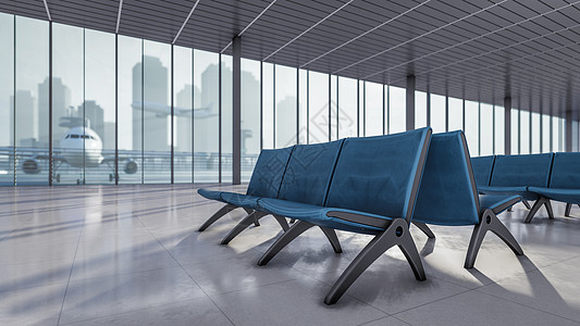 3D 说明机场候机区乘客座椅的示例 商业 建筑图片