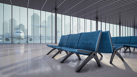 3D 说明机场候机区乘客座椅的示例 车站 座位图片
