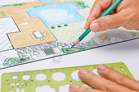 后院花园和池子设计计划别墅 园林设计 蓝图 园林绿化 池塘图片