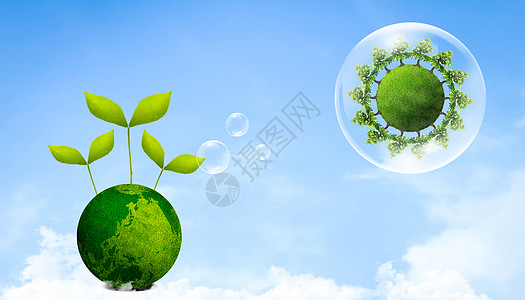 气泡PSD绿色地球环保主题海报背景设计图片