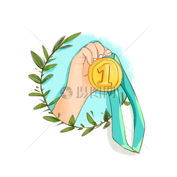手绘冠军手举奖牌