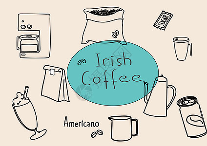 美食店铺爱尔兰咖啡插画