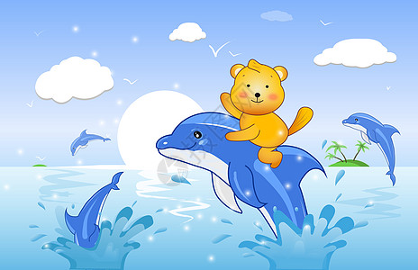 快乐小熊海豚飞跃高清图片