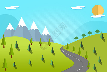 风景抽象画山丘上的植物林插画