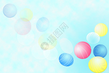 气球线条浅蓝绿色系彩球白云梦幻背景插画