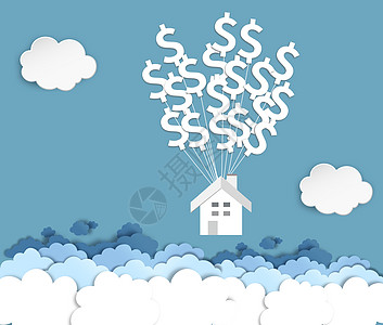 云彩美元货币符号吊着房子插画