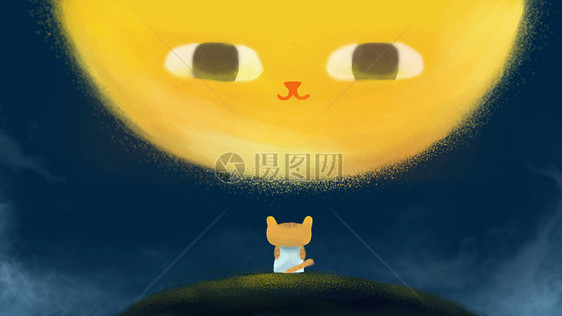 儿童插画夜晚猫图片