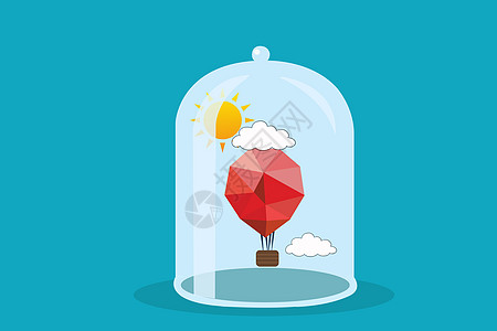 手绘玻璃罩与热气球图片素材