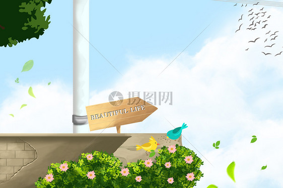 夏日清新 公园一角风景背景图片