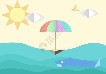 儿童海洋鲸鱼彩虹伞插画图片