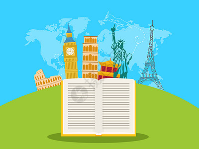 国外建筑出国留学插画