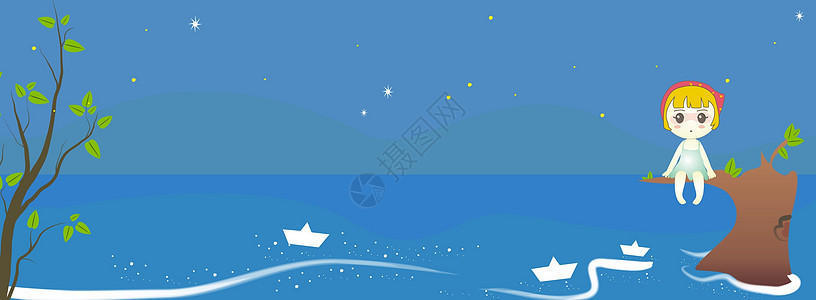 卡通矢量海夜空背景图片