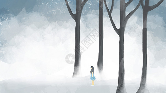 森林氛围女孩插画背景图片