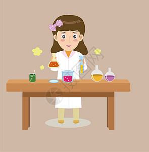 桌上做化学实验的女孩图片