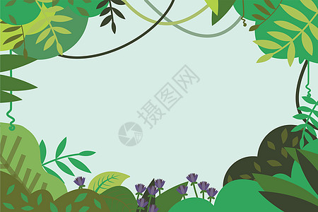 绿色森林植物叶片插画背景背景图片