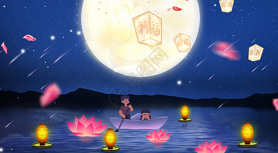 卡通中秋节吃中秋背景设计图片