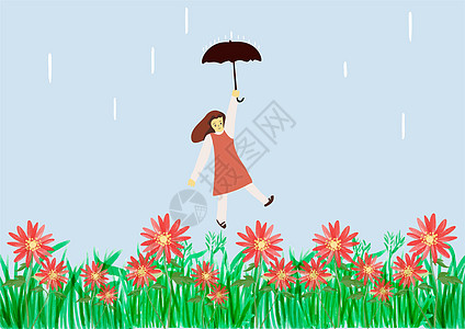 花丛中打伞的女孩图片