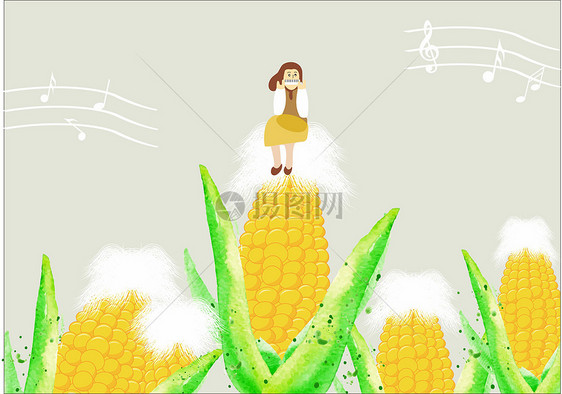 金秋玉米上的女孩图片
