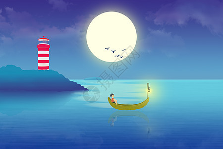 中秋月圆情侣海面背景图片