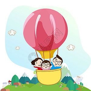 一家三口乘坐热气球图片