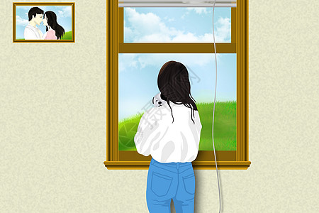 站在窗边看风景的女人图片