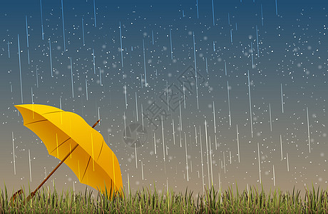 秋天草地下雨插画设计图片