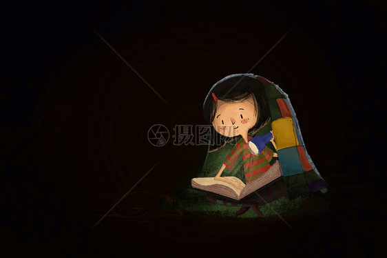 夜里看书的女孩图片