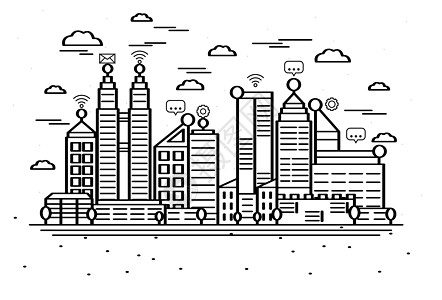 云wifi城市风景矢量插画