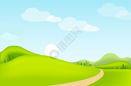 路日出手绘草地自然风光插图插画