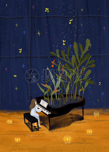在弹钢琴的女生插画图片下载-正版图片400062622-摄图网