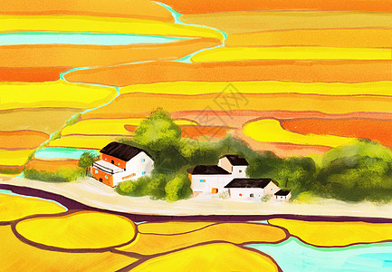 秋天里金黄色美丽的乡村图片