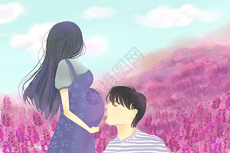 紫色矢量怀孕的夫妻插画插画