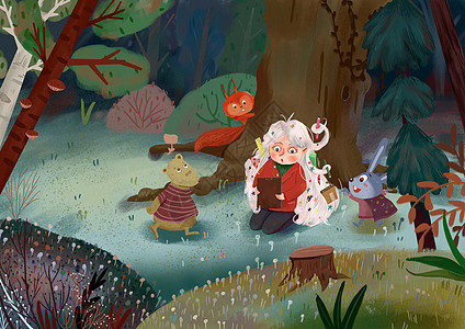童话森林里看书的女孩图片