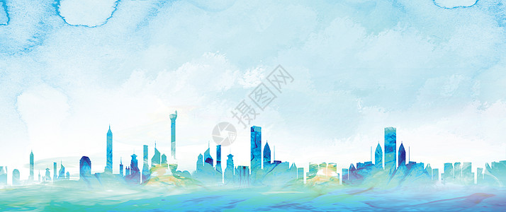 城市水彩插画图片