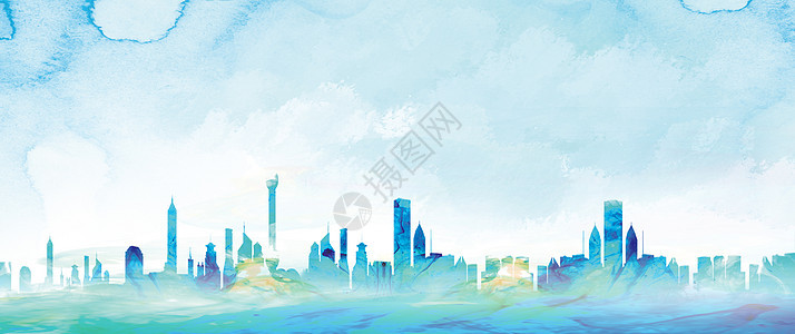 城市水彩插画背景图片