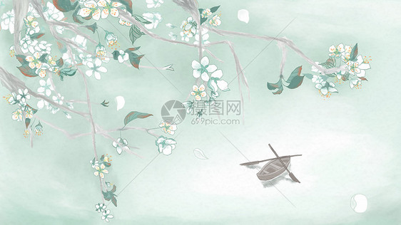 手绘中国风水墨梨花图片
