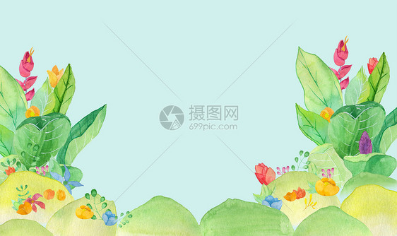 绿色水彩花卉叶子背景图片