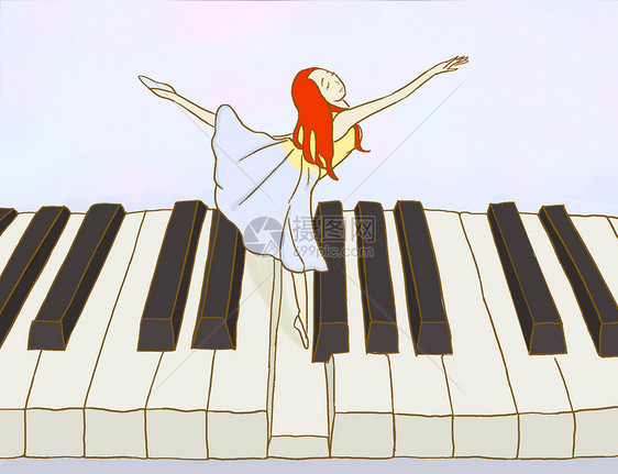 在钢琴键上跳舞手绘图片