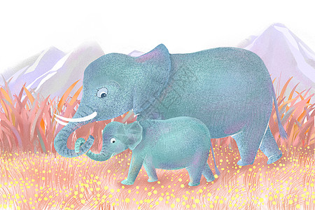 大象亲子插画高清图片