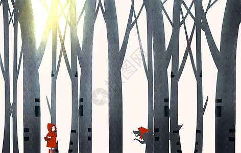 小红帽卡通森林墙绘高清图片