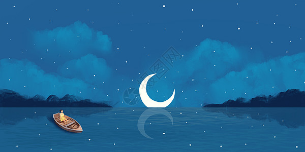 月亮星空治愈系插画背景图片