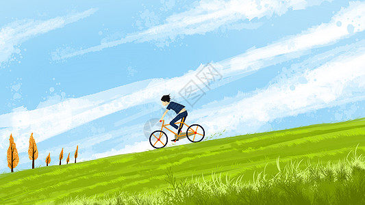 骑车竞赛蓝天下驰骋的少年插画插画