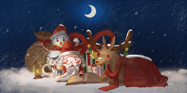 圣诞老人手绘圣诞节平安夜插画插画