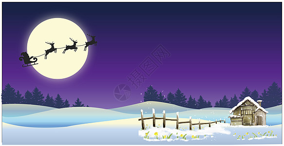 冬季星空圣诞节手绘矢量图素材设计图片