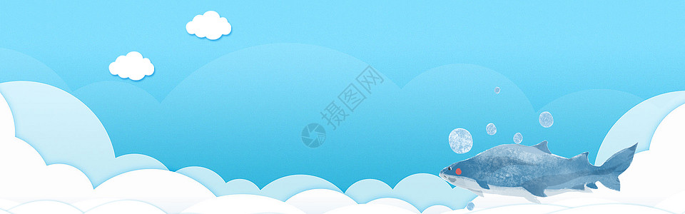 鱼汤锅可爱蓝色海洋海报背景设计图片