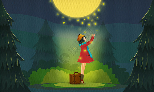 月光下踮脚祈祷的女孩背景图片
