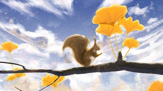 秋天的松鼠插画背景图片