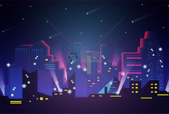 城市夜景背景插画图片