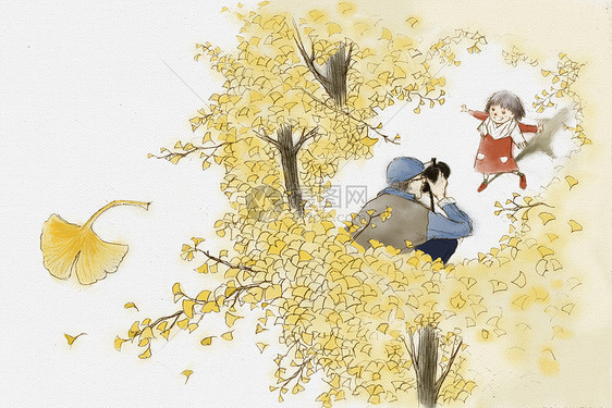 秋天银杏叶子插画图片
