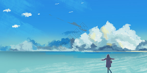 冬季阳光海边插画背景图片